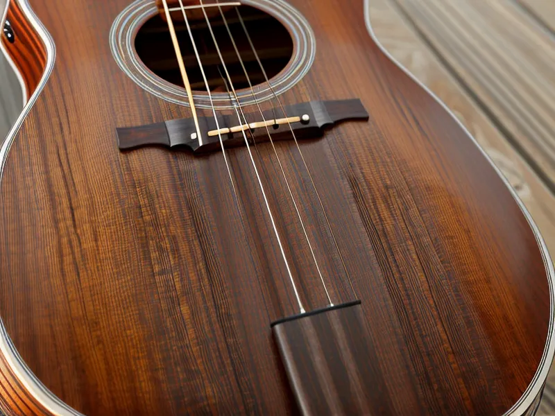 Blick von oben auf den Gitarrenhals beim Stehen – Gitarrengurt richtig einstellen als Anfänger-Tipp