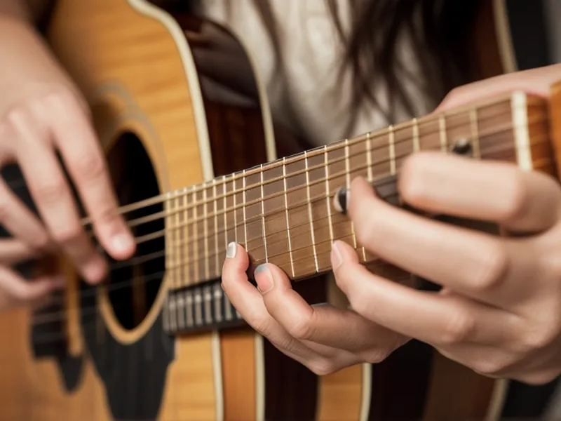 Gitarre lernen im Selbstversuch: Nahaufnahme einer Hand beim Greifen eines G-Dur-Akkords, Anfänger-Tipps für die Griffhaltung