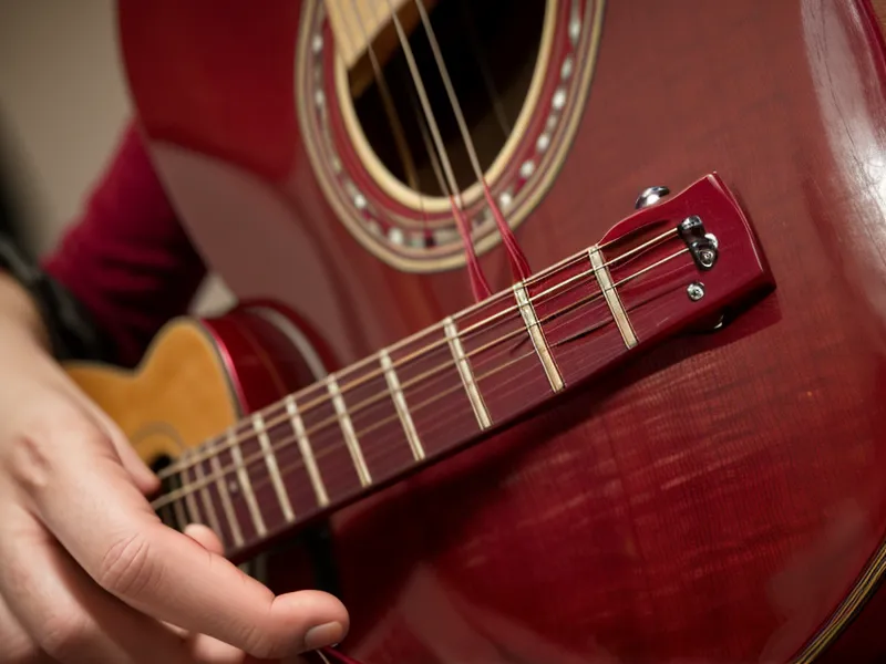Rote Abdrücke der Gitarrensaiten auf den Fingerkuppen nach einer Übungseinheit im Selbstversuch