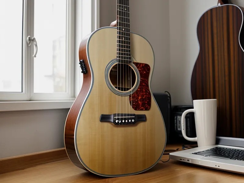 Online-Gitarrenkurs auf dem Laptop als Strukturhilfe gegen das Motivationstief beim Gitarre lernen