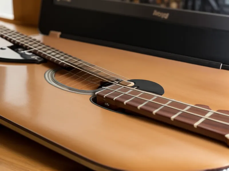 Laptop mit norberg Gitarrenkurs neben einer Kaffeetasse – Anfänger-Tipps zum Gitarre lernen mit Tabs