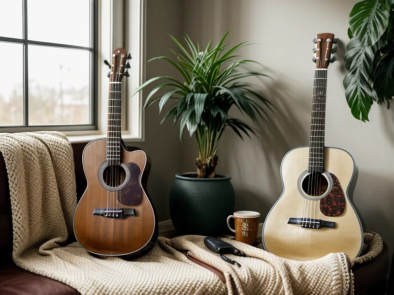 Gitarre lernen zu Hause: Übungsmoment im Wohnzimmer während des Motivations-Selbstversuchs