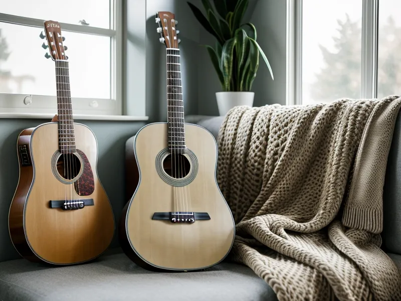 Plektrum neben Kaffeetasse und Laptop mit norberg Gitarrenkurs – Gitarre lernen im Alltag
