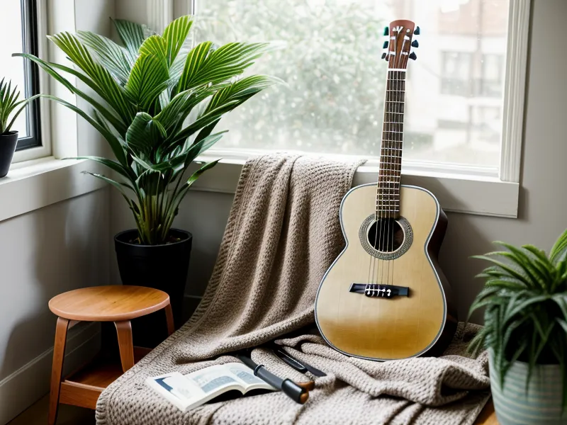 Smartphone mit Metronom-App bei 40 BPM für Rhythmus-Training beim Gitarre lernen, neben einem Plektrum auf einem Holztisch.