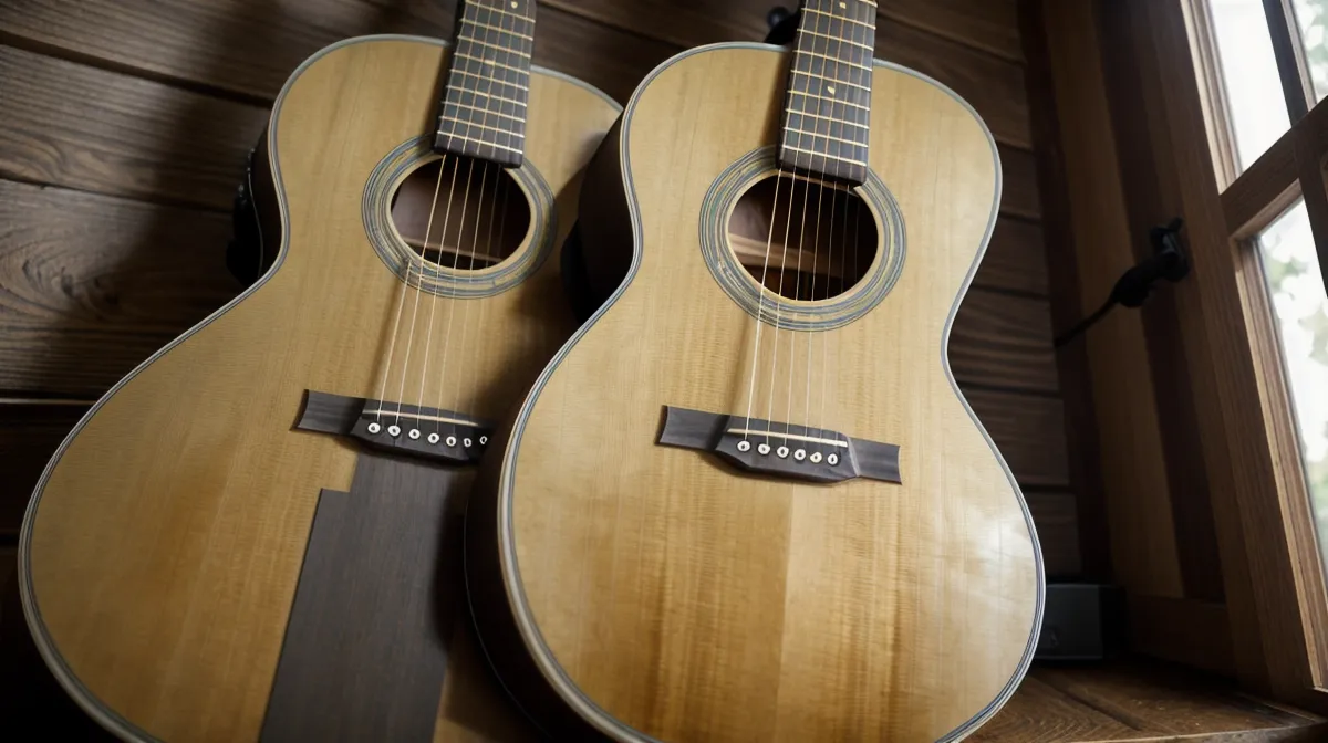 Gitarrensaiten wechseln als Anfänger: stumpfe alte Saiten auf einer Akustikgitarre kurz vor dem Wechsel