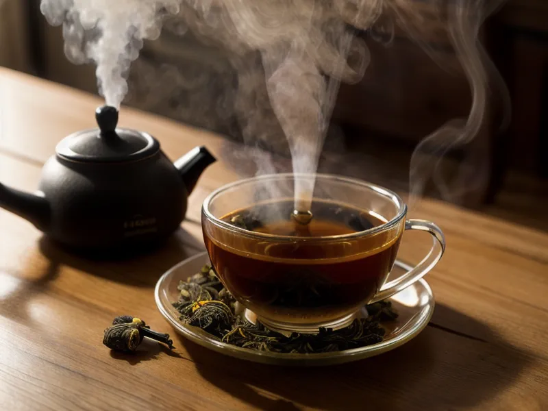 Tasse Tee und Plektrum auf dem Holztisch während der Übungspause vom Akkordwechsel-Training
